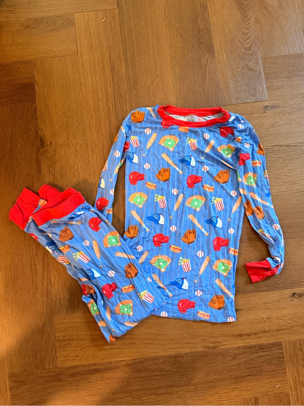 Little Sleepies Baseball Bamboo Pajamas Size 7/8 Blue All Star Sports